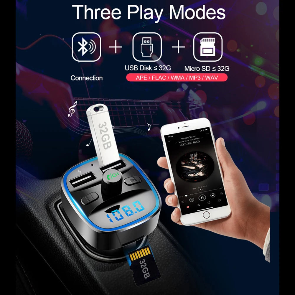 Transmetteur FM T25 pour Voiture, Compatible Bluetooth 5.0, Récepteur Audio, Lecteur MP3, Touriste, USB, Charge Rapide, Mains Libres, Chargeur de Voiture Sans Fil