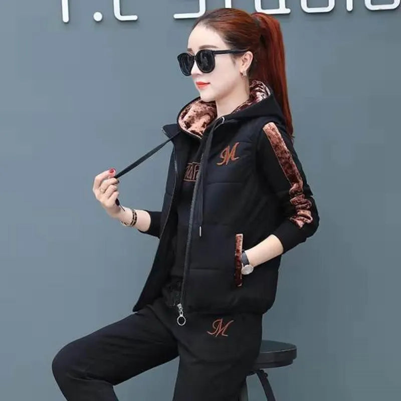 3 pièces femmes ensembles ajouter polaire épais vêtements de sport automne hiver 2025 nouveau décontracté trois pièces mode sweat à capuche ensemble vêtements HTH951