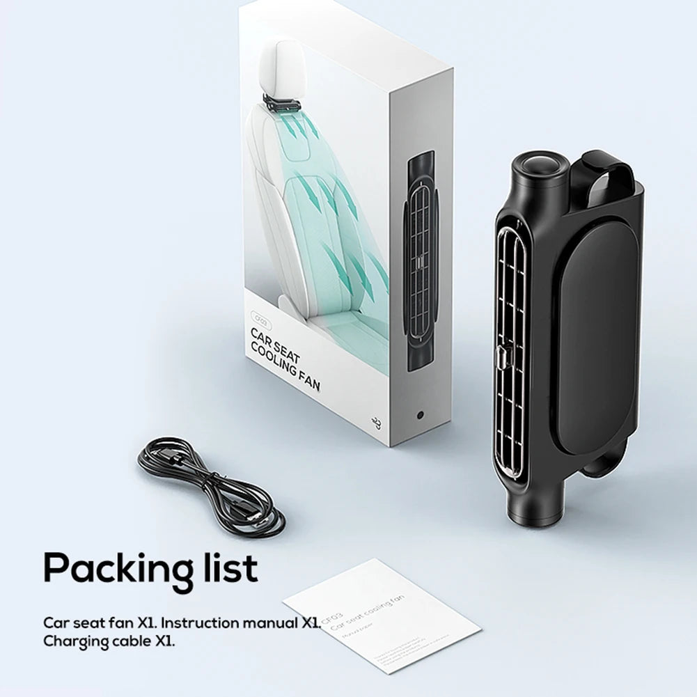Ventilateur Portable pour Siège de Voiture, 3 Vitesses Réglables, Repose-Sauna, USB 62, pour Passager Avant et Arrière