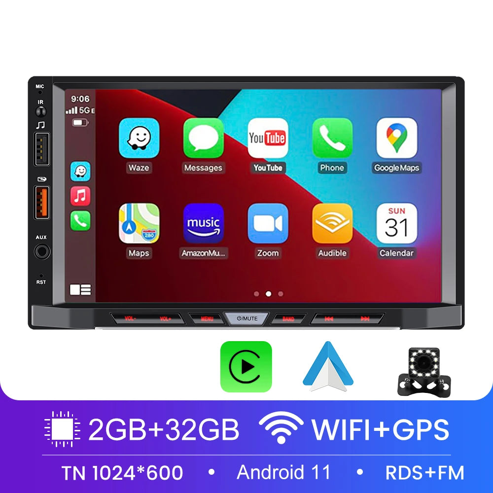 Autoradio 2 Din Android 11 Carplay Android Auto autoradio lecteur multimédia universel 7 pouces GPS Bluetooth RDS pour VW Nissan