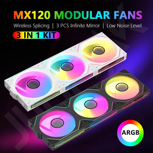 JUMPEAK MX120 360mm Modulaire Sans Fil Épissage PC 120mm Ventilateur De Refroidissement ARGB Effet Miroir Infini Pour Refroidisseur d'Eau d'Ordinateur