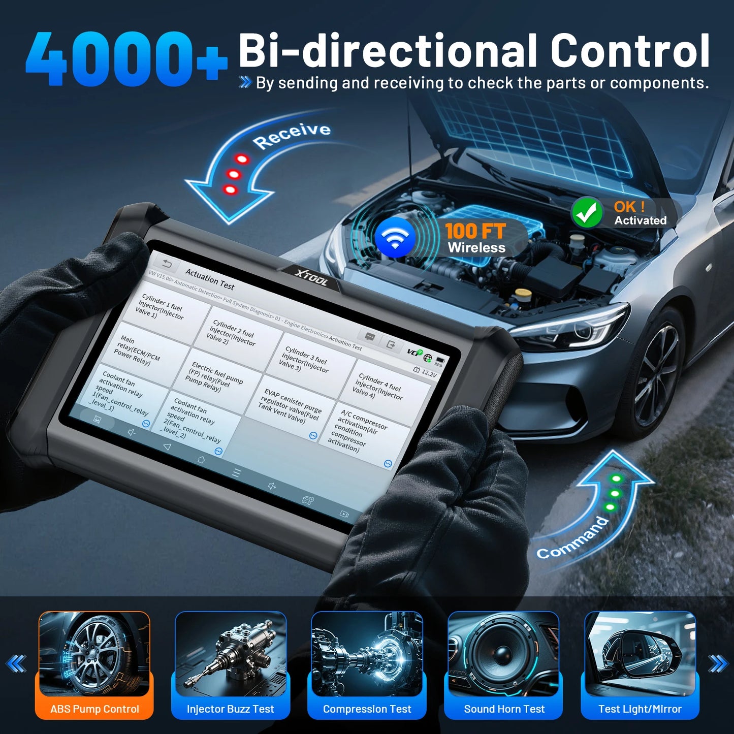 XTOOL D7W D7 BT Outil de diagnostic Bluetooth pour tous les systèmes de voiture, scanner automobile, codage ECU bidirectionnel, 39 réinitialisations CANFD DOIP FCA, livraison rapide depuis un entrepôt européen