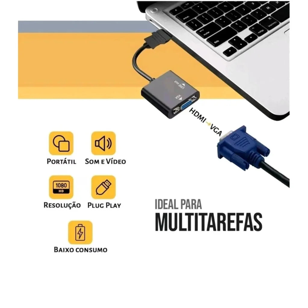 ALFA Cabo Adaptateur Convertisseur Hdmi Para Vga Com Saída P2 De Audio