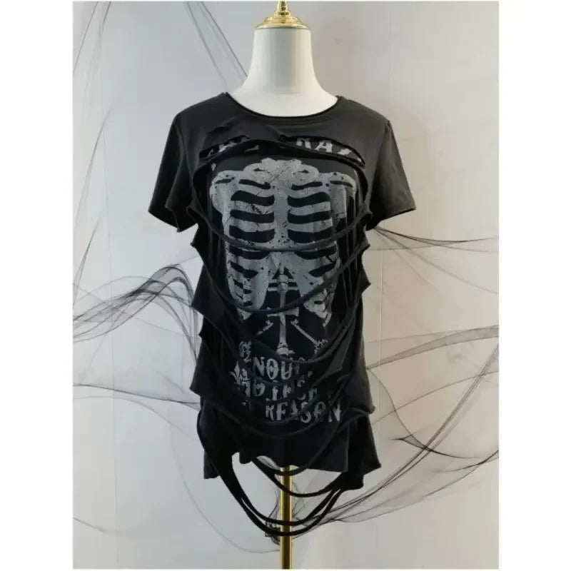 Vintage vêtements femmes imprimer Sexy Punk Streetwear mince Femme t-shirts chemise gothique décontracté Grunge t-shirts 2000s Emo Y2k haut court
