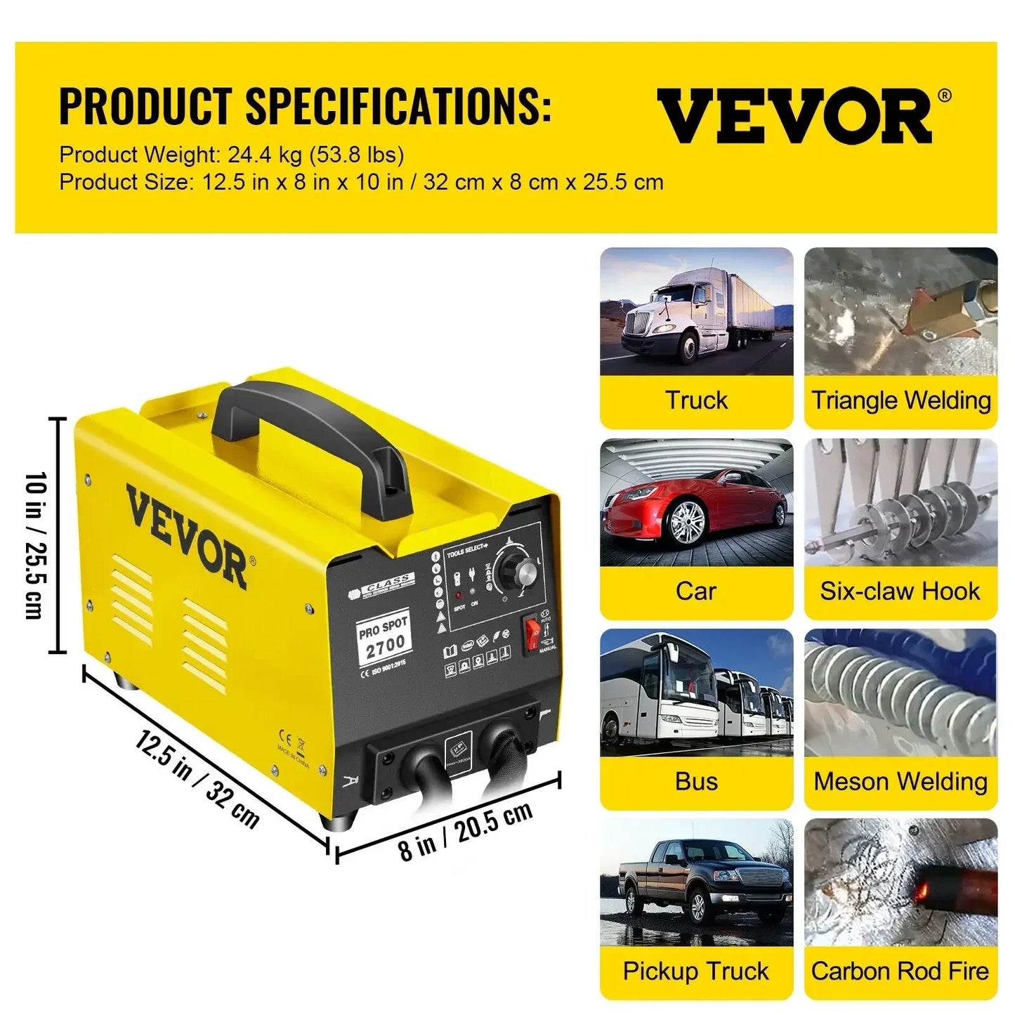 VEVOR-Machine de soudage par points, Soudeuse par points, Spotter, 3500A, Dean Spot 2700, Machine de débosselage, Extracteur de points de panneau de véhicule