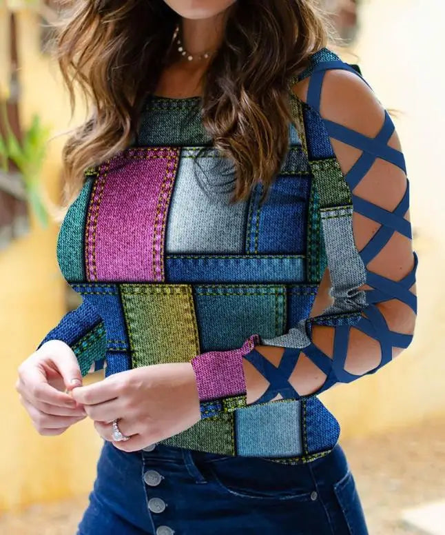 Haut décontracté à fleurs croisées colorées pour femmes, vêtements pour femmes, froid initié, nouvelle mode, printemps, été, 2025