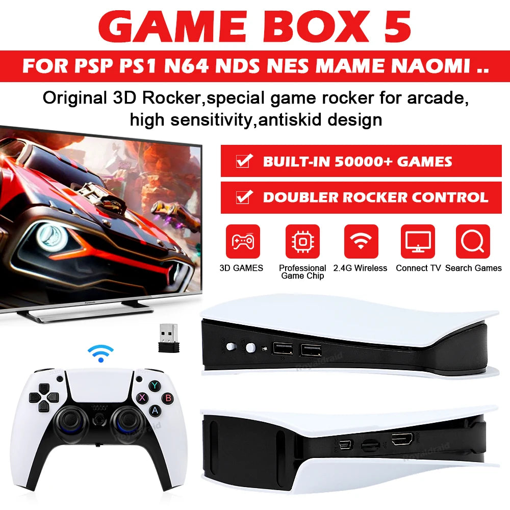 Console de jeu vidéo GB5, 256 Go, 128 Go, 64 Go, plus de 50000 jeux rétro, boîte de jeu TV HD, 5 deux manettes de jeu pour PS1, PPéventuelles P, MAcloser, arcade Gaming Stick