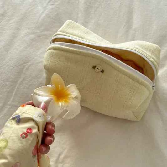 Trousse de maquillage élégante à fleurs, sac de rouge à lèvres cosmétique, portable, grande capacité, évaluation de voyage, poudres de toilette cosmétiques, mode, doux