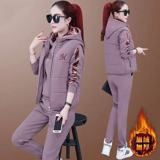 3 pièces femmes ensembles ajouter polaire épais vêtements de sport automne hiver 2025 nouveau décontracté trois pièces mode sweat à capuche ensemble vêtements HTH951