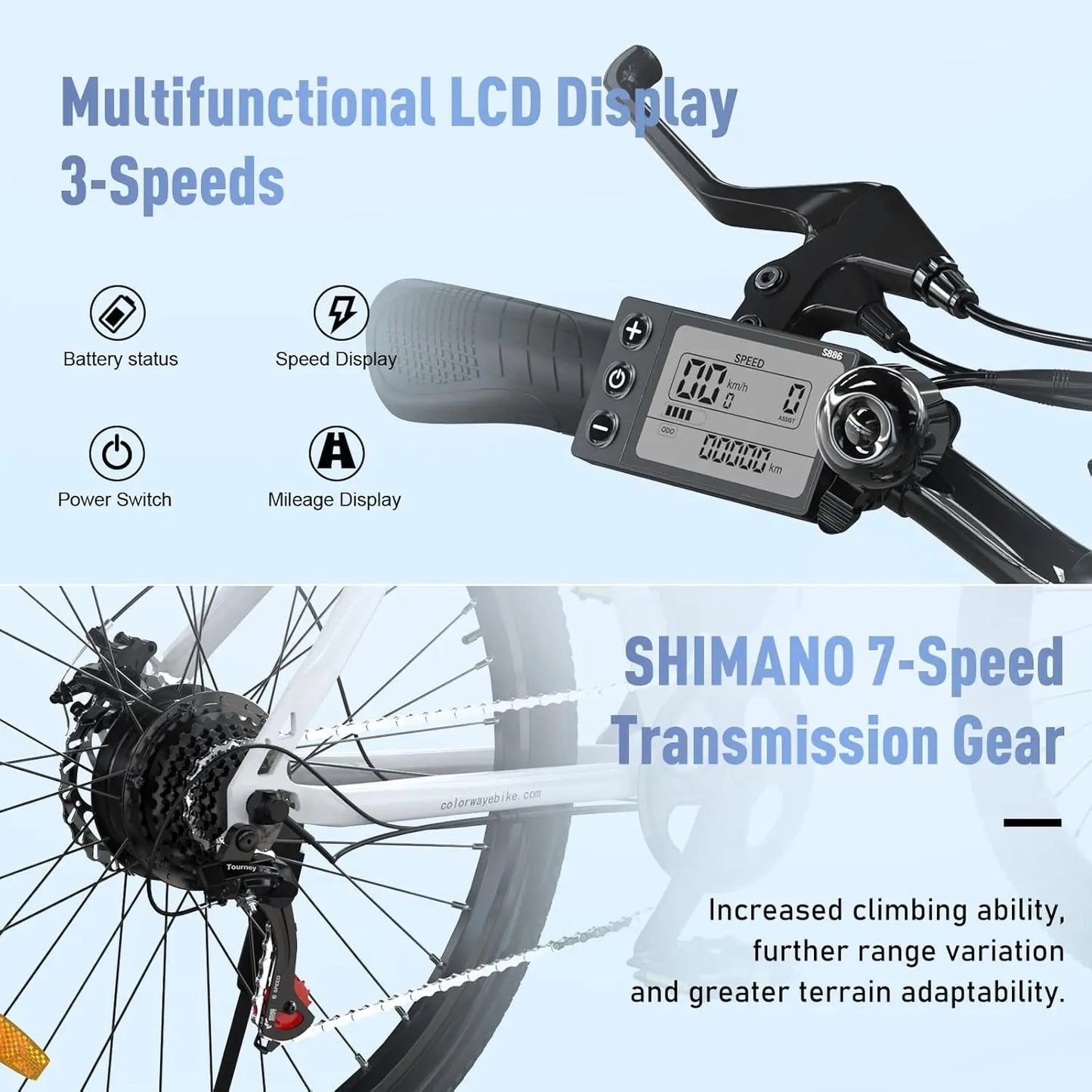COLORWAY Electric Bike for Adults, 26" Mountain Bike, Electric Bicycle Commute E-bike with 36V 15Ah Removable Battery