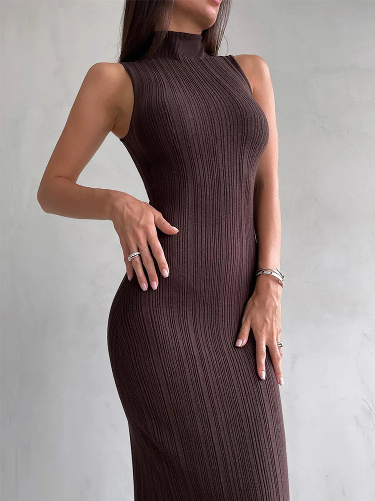 Tossy-Robe longue en fibre tricotée à col roulé pour femme, robe maxi femme, mince, élégante, mode, automne, 2023