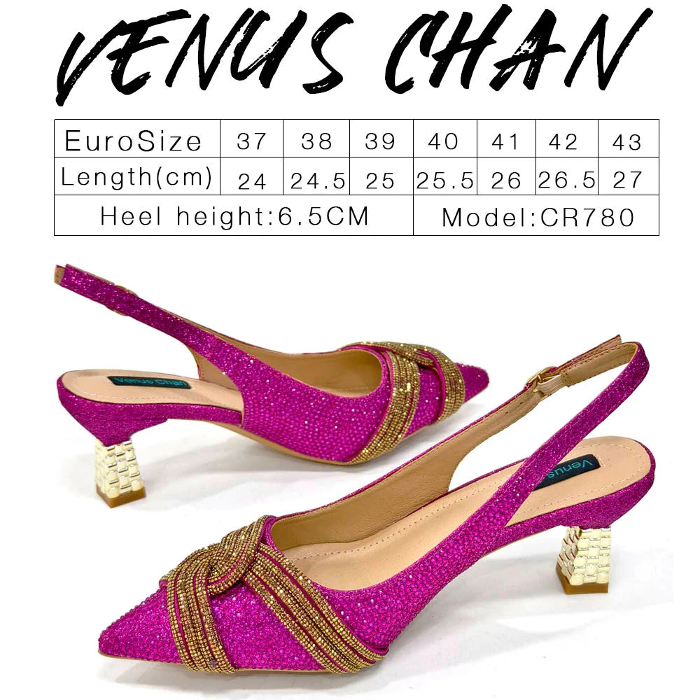 Venus Chan 2024 Design spécial haute qualité couleur Orange femmes africaines chaussures et sac ensemble avec cristal brillant pour la fête de mariage