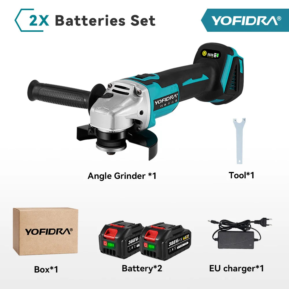 Yofidra 125mm meuleuse d'angle sans brosse 4 vitesses rectifieuse sans fil coupe travail du bois pour Makita 18V-21V batterie broche