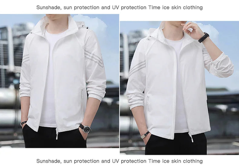 Vêtements de Protection solaire pour hommes, nouvelle veste coupe-vent décontractée, solide, fermeture éclair, respirant, résistant aux UV, manteaux de peau à séchage rapide, 2025