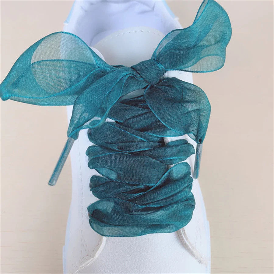 1 paire de cordes de chaussures en Organza de 4cm de large 60-180cm pour femmes, lacets plats en ruban de Satin de soie, baskets en toile, chaussures de Sport