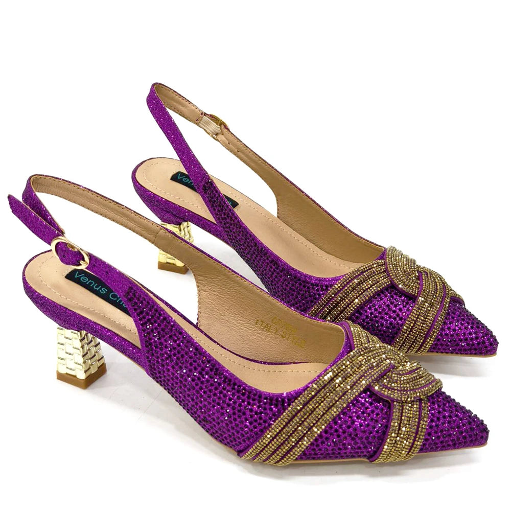 Venus Chan 2024 Design spécial haute qualité couleur Orange femmes africaines chaussures et sac ensemble avec cristal brillant pour la fête de mariage
