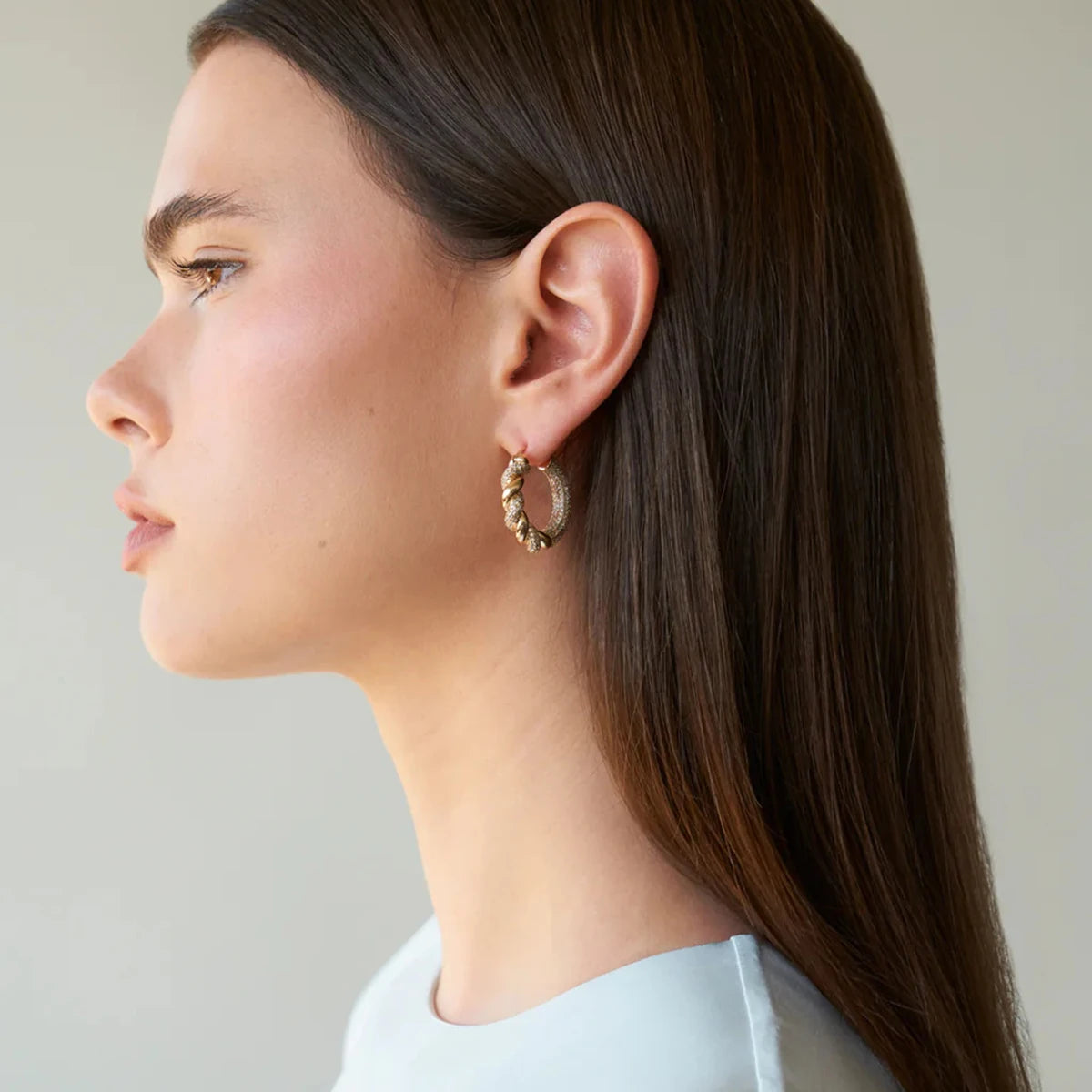 Uworld Gorgeous Twisted Cubic Zirconia Stainless Steel Hoop Earrings Gold Color Stylish Trendy Charm Micro Zircon Jewelry Women