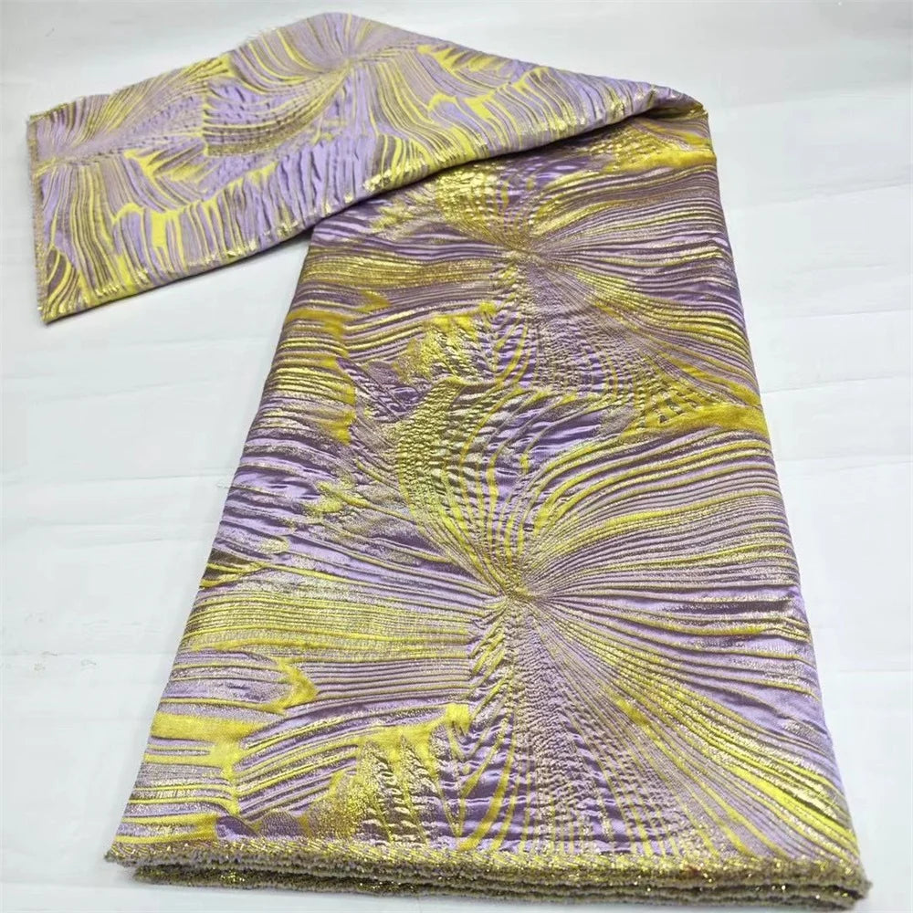 Tissu de luxe Jacquard brocart africain jaune pour femmes nigérianes, motif Floral damassé doré, matériel pour robe en dentelle, Brocard Tissu 5 Yard DB14