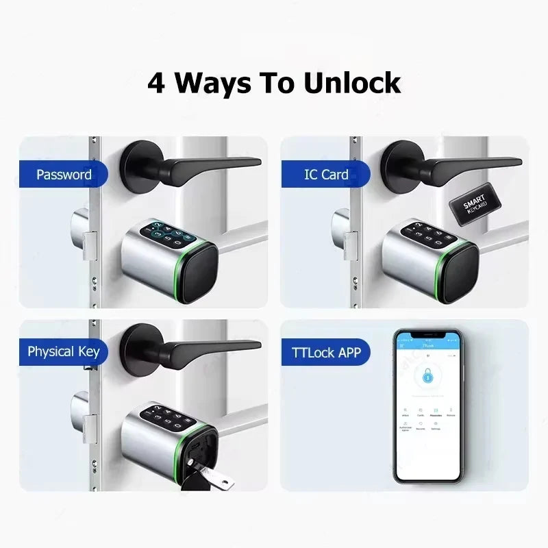 TTLock-Serrure de Porte Intelligente avec Mot de Passe et Carte RFID, Contrôle par Application, Intervalles Européens, Numérique, Sans Clé, Remplace Alexa (Sans Empreinte Digitale)