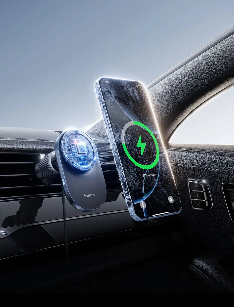 Baseus Chargeur sans fil magnétique pour voiture, Qi2, 15W, charge rapide, support de téléphone, ventilateur de refroidissement, iPhone 16, 15, 14, Samsung, Xiaomi