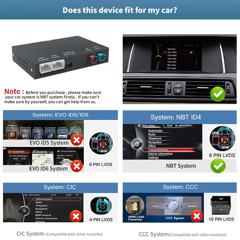 Wireless CarPlay Android Auto For BMW NBT CIC system 1 2 3 4 5 7 Series X1 X3 X4 X5 F20 F21 F23 F30 F31 F34 F35 F32 F10 F11 F48 F25 F26 F15 E60 E84 Prise en charge d'Airplay et du lien miroir, caméra OEM après-vente