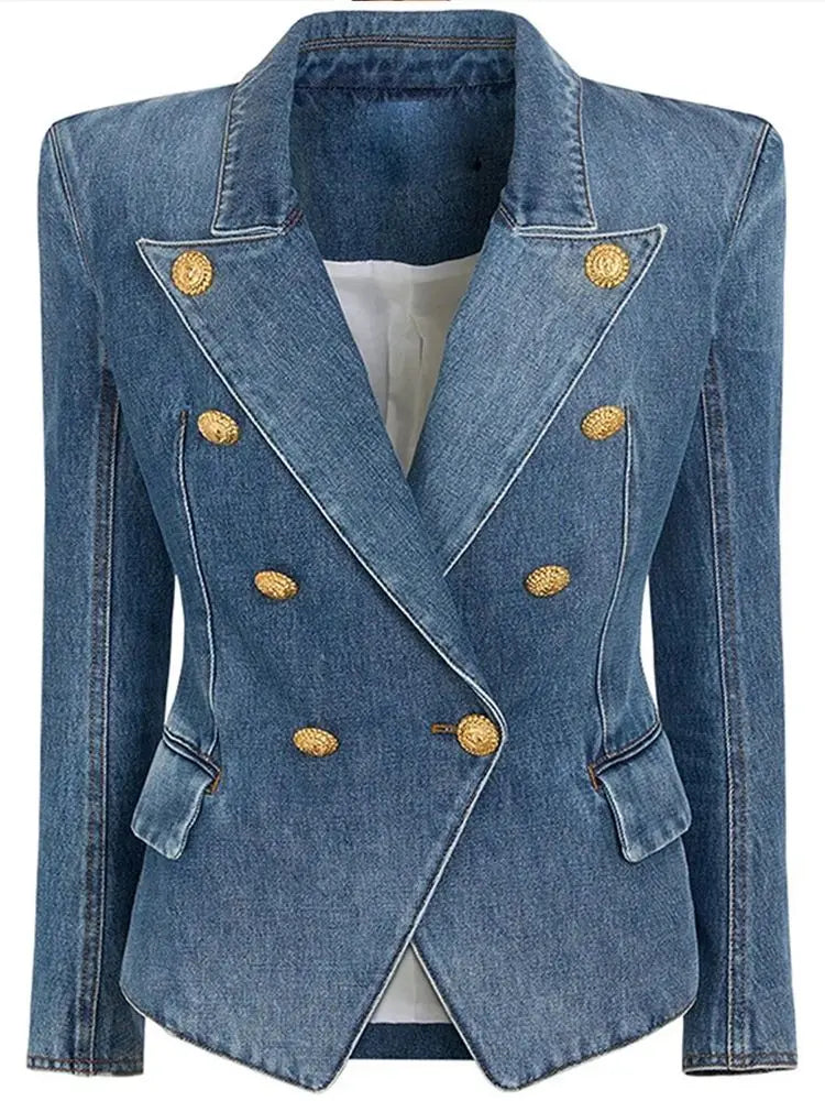 Veste en jean couvertes à double boutonnage pour femme, mini jupe, blazer de piste, boutons de discussion, haut de gamme, ET, le plus récent, designer, 2024