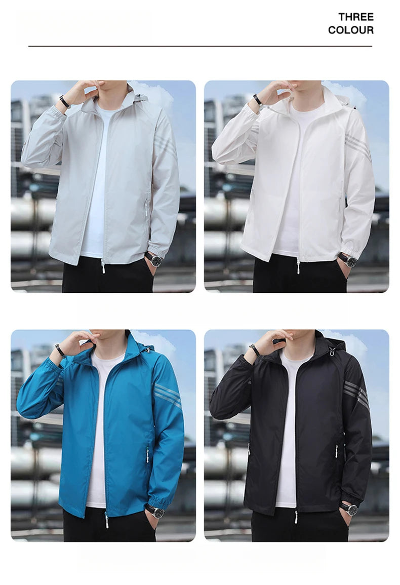 Vêtements de Protection solaire pour hommes, nouvelle veste coupe-vent décontractée, solide, fermeture éclair, respirant, résistant aux UV, manteaux de peau à séchage rapide, 2025