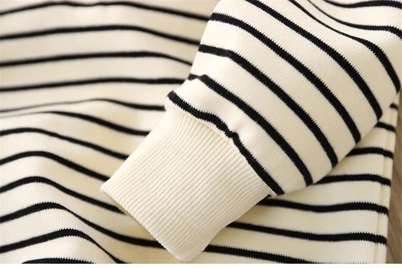 Boys Stripes Sweatshirt Coats Spring Autumn Girls Casual Pullover Big Kids Clothing Lapel Zipper Tops Children Sportswear 4-14Y