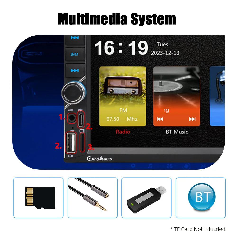Unité principale autoradio ESSGOO 7 pouces sans fil Apple CarPlay Android Auto Double DIN Radio AUX FM Bluetooth USB TF Touchscreen Mirror Link