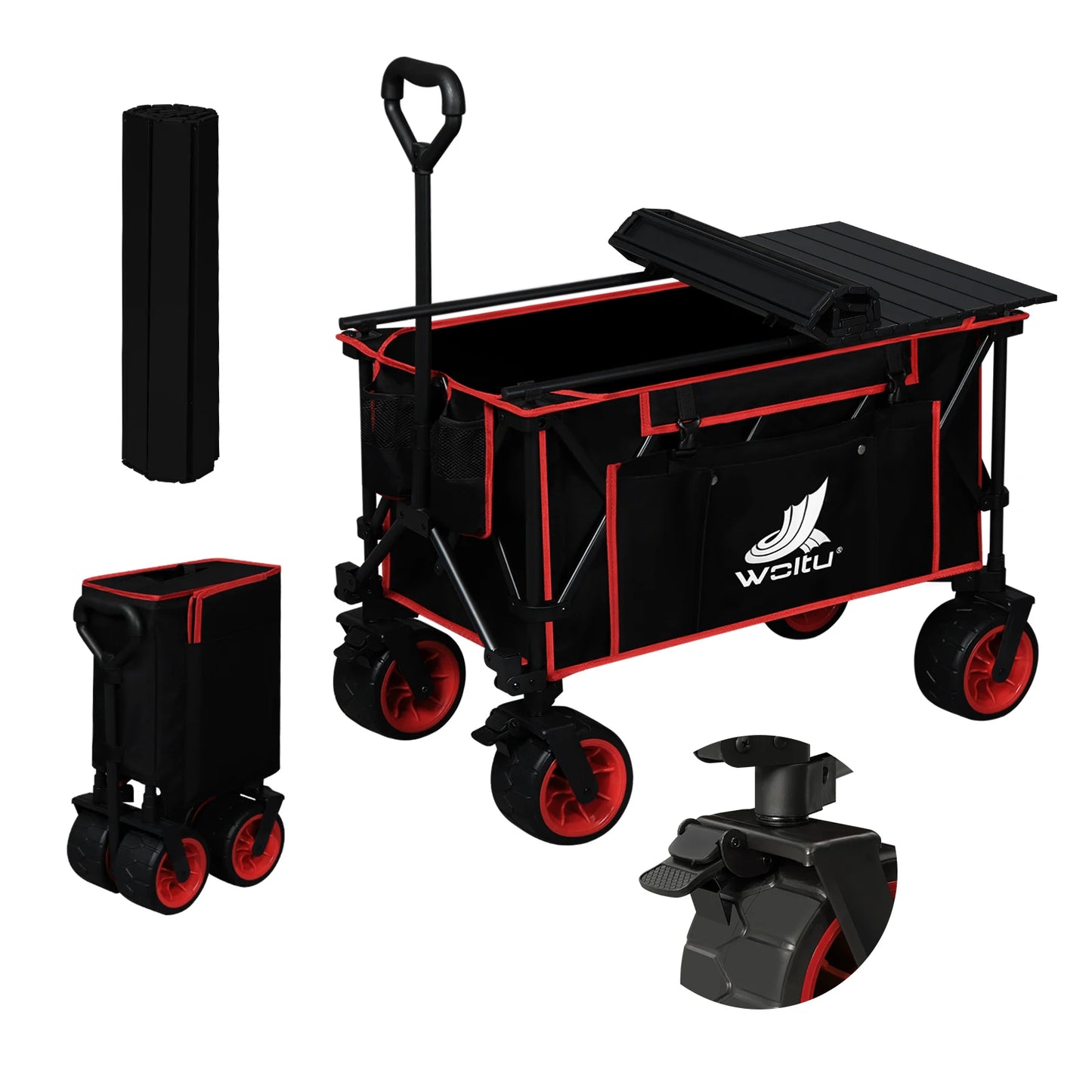 Chariot de jardin pliable avec roues à plateau amovibles, chariot de Transport de grande capacité pour pique-nique plage Camping Shopping