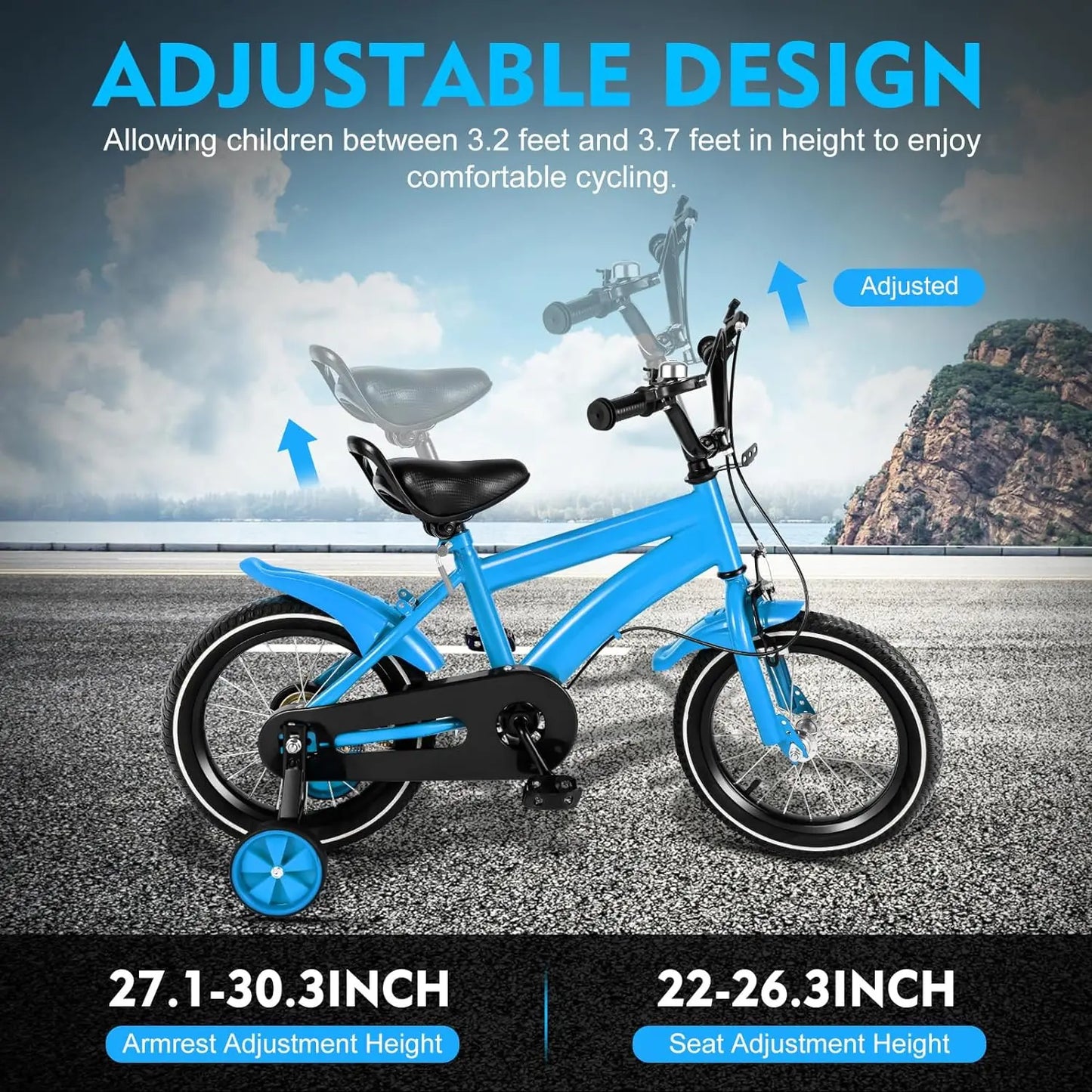 Vélo pour enfants 14 pouces vélo garçons filles vélo pour enfants âgés de 3 à 6 ans stabilisateurs réglage de la hauteur