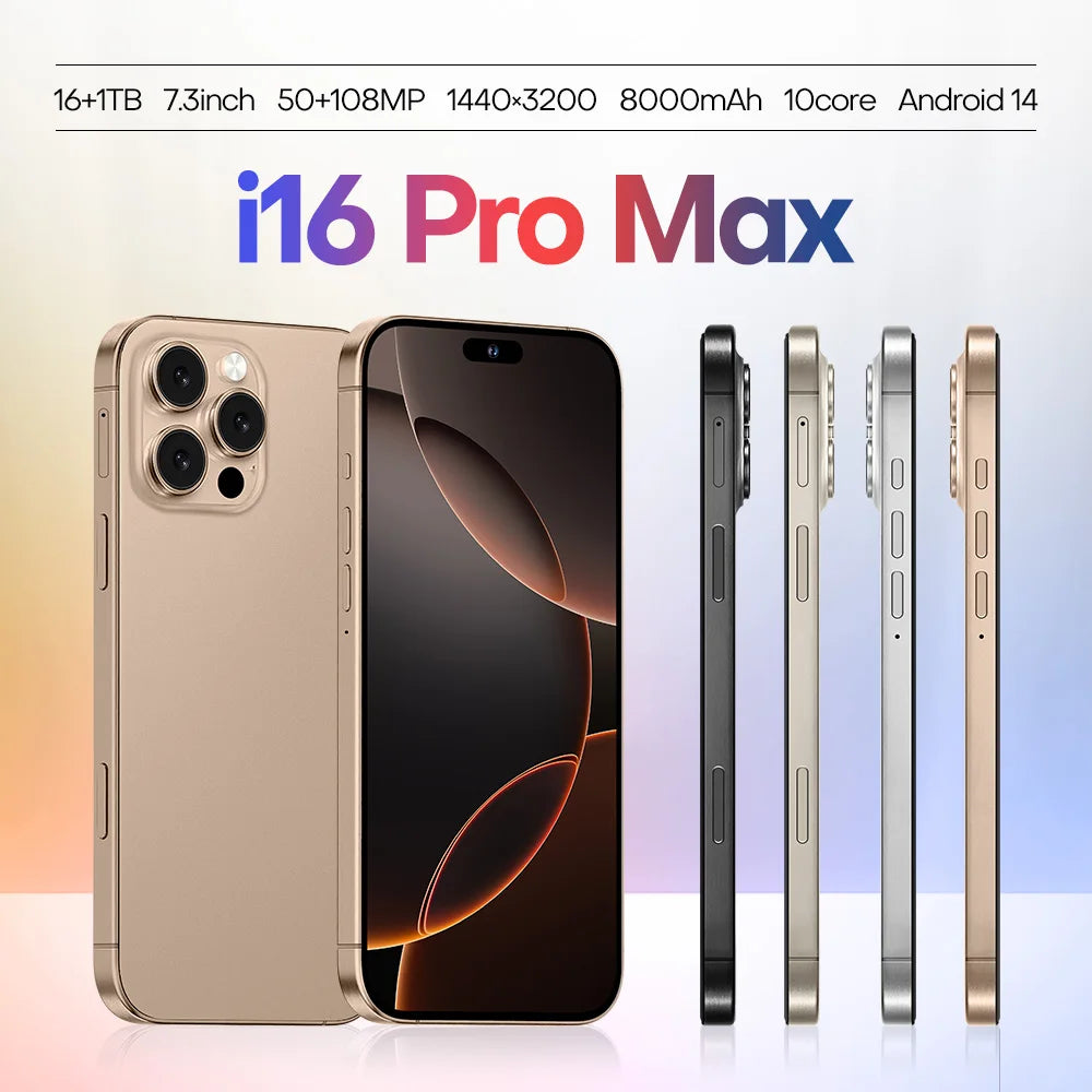 2025 nouveau smartphone i16promax phare 6.5 pouces 16 + 1 to 5g clé d'appareil photo empreinte digitale casque Bluetooth peut être acheté séparément
