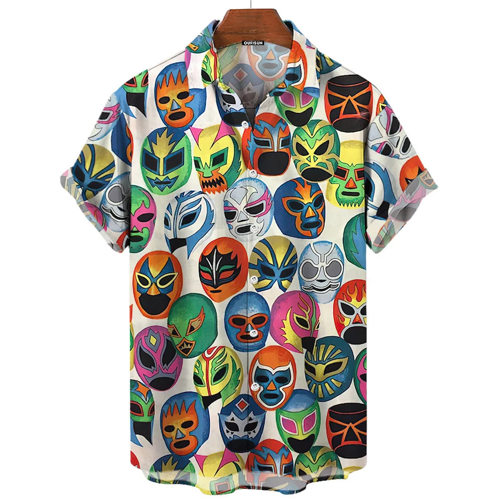 Chemise Vintage pour hommes, imprimé lutte mexicaine en 3d, vêtements pour hommes de haute qualité, ample et surdimensionné, mode décontractée, manches courtes