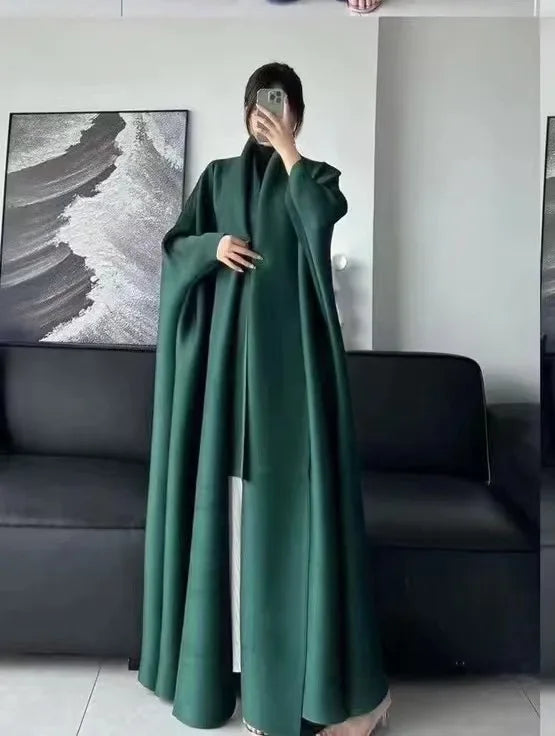 Veste caftan du moyen-orient pour femmes, manches chauve-souris, pull en laine tricoté ouvert, haut de gamme, dégradé de rides, robe longue musulmane