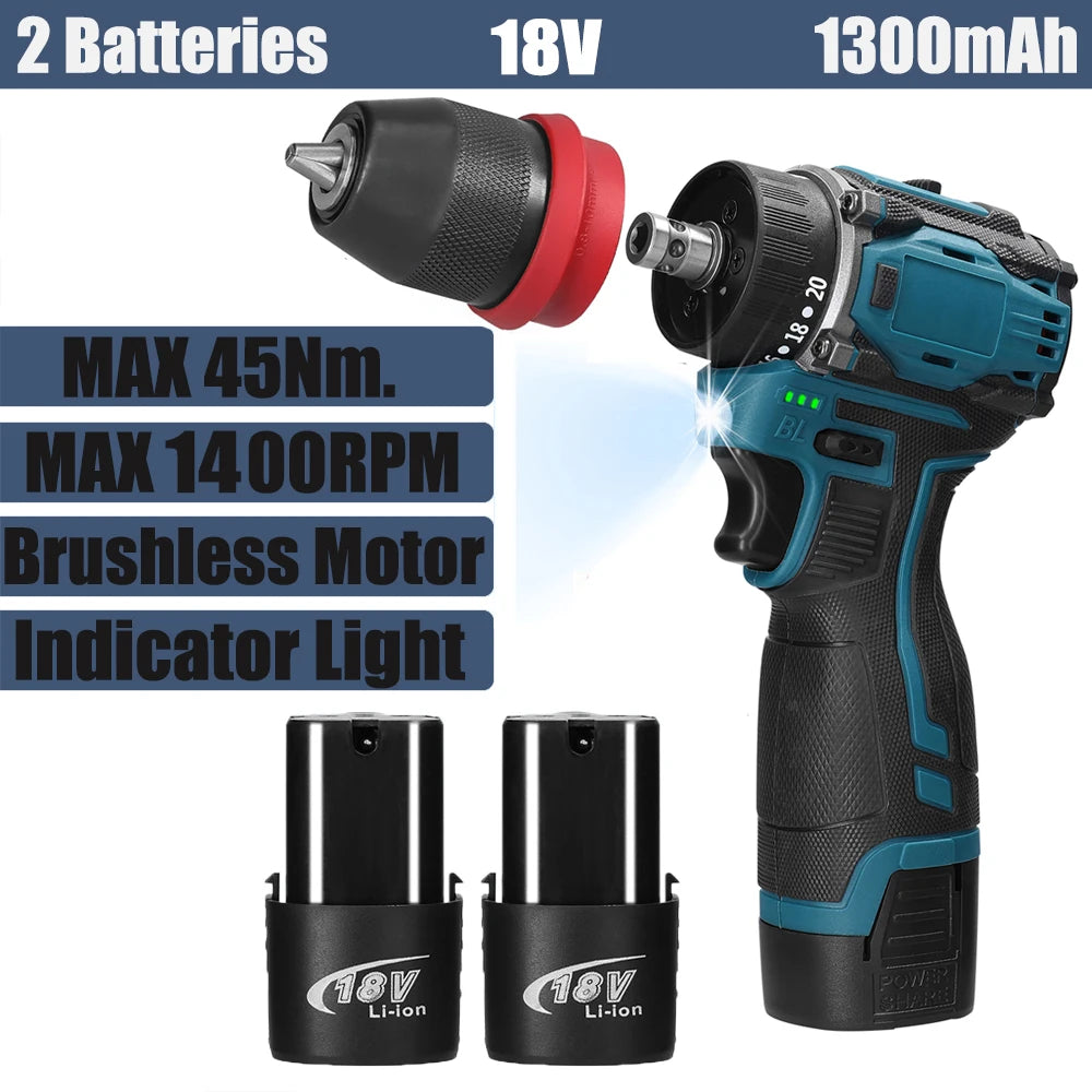 Tournevis électrique sans fil 2 en 1, perceuse, moteur sans balais, couple 45/55Nm, régulation de vitesse en continu, perceuse à pilote au Lithium portable