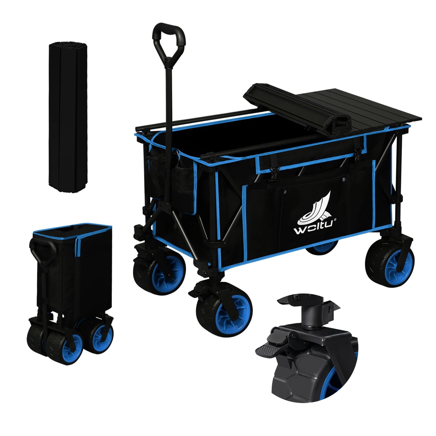 Chariot de jardin pliable avec roues à plateau amovibles, chariot de Transport de grande capacité pour pique-nique plage Camping Shopping
