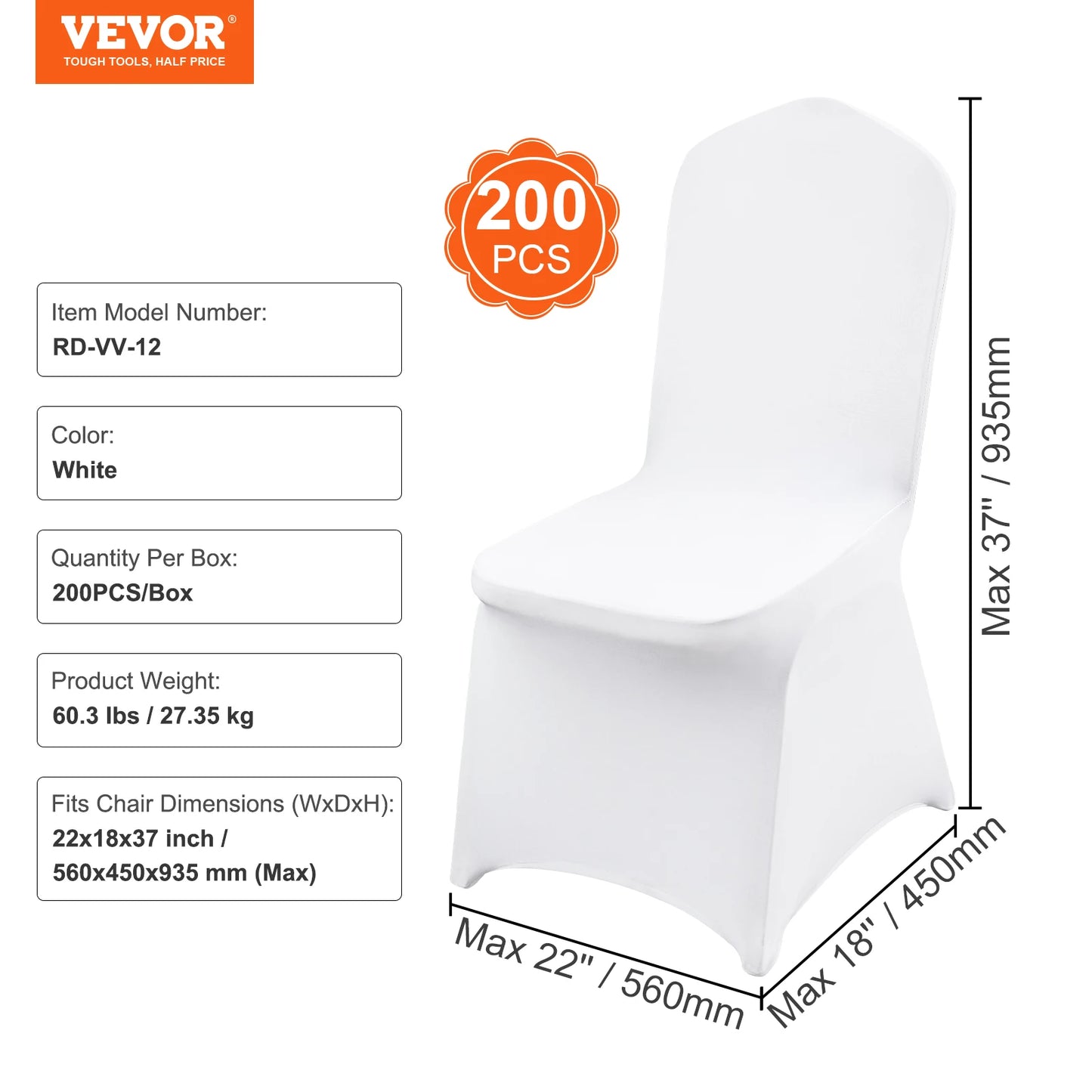 SucceBuy 200 pièces housses de chaise pliantes en élasthanne extensible housse de chaise universelle ajustée housses de protection amovibles lavables blanc