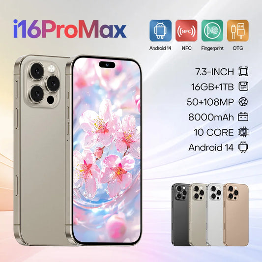 2025 nouveau smartphone i16promax phare 6.5 pouces 16 + 1 to 5g clé d'appareil photo empreinte digitale casque Bluetooth peut être acheté séparément