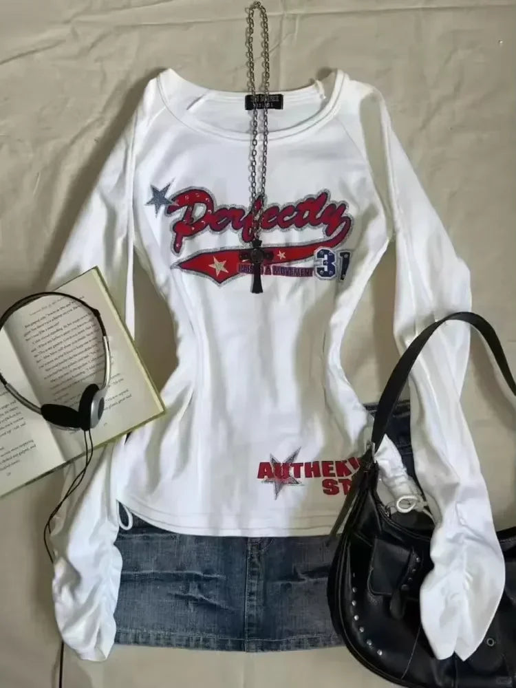 Vintage vêtements femmes imprimer Sexy Punk Streetwear mince Femme t-shirts chemise gothique décontracté Grunge t-shirts 2000s Emo Y2k haut court