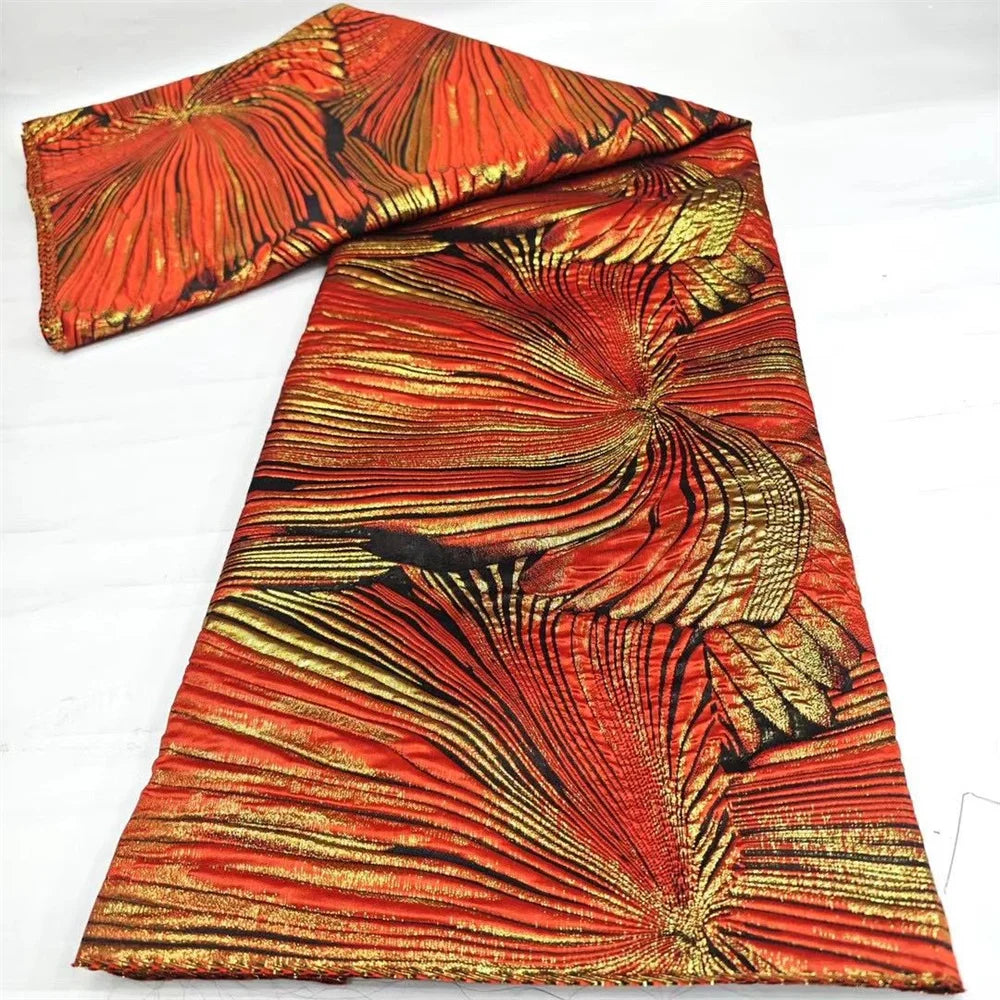 Tissu de luxe Jacquard brocart africain jaune pour femmes nigérianes, motif Floral damassé doré, matériel pour robe en dentelle, Brocard Tissu 5 Yard DB14