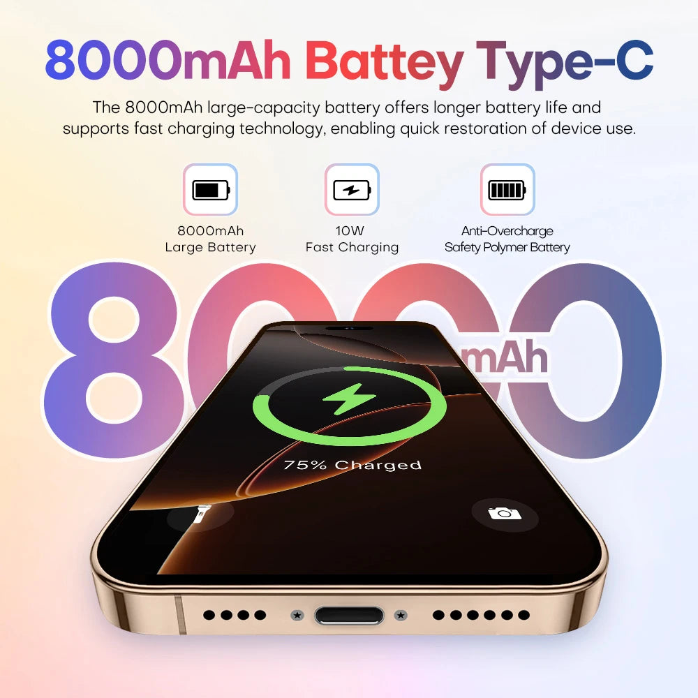 2025 nouveau smartphone i16promax phare 6.5 pouces 16 + 1 to 5g clé d'appareil photo empreinte digitale casque Bluetooth peut être acheté séparément