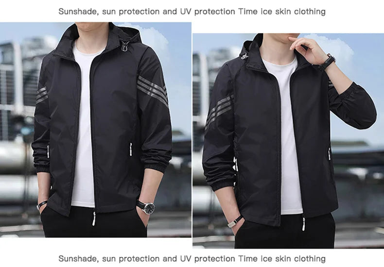 Vêtements de Protection solaire pour hommes, nouvelle veste coupe-vent décontractée, solide, fermeture éclair, respirant, résistant aux UV, manteaux de peau à séchage rapide, 2025