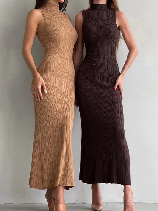 Tossy-Robe longue en fibre tricotée à col roulé pour femme, robe maxi femme, mince, élégante, mode, automne, 2023