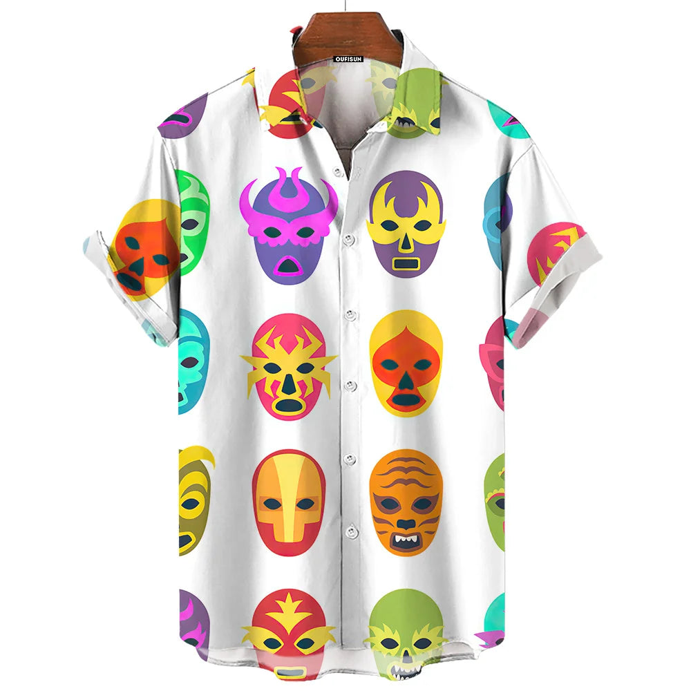 Chemise Vintage pour hommes, imprimé lutte mexicaine en 3d, vêtements pour hommes de haute qualité, ample et surdimensionné, mode décontractée, manches courtes