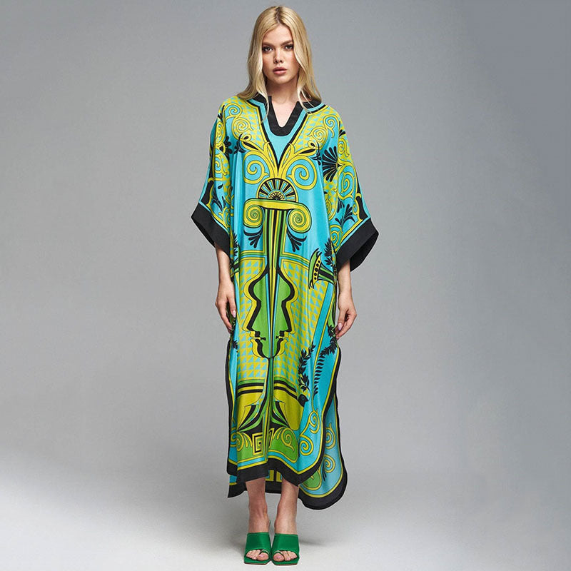 Tenues de plage pour femmes, cache-maillot de bain, robe caftan, tunique longue, Maxi, grande taille, maillot de bain imprimé Polyester