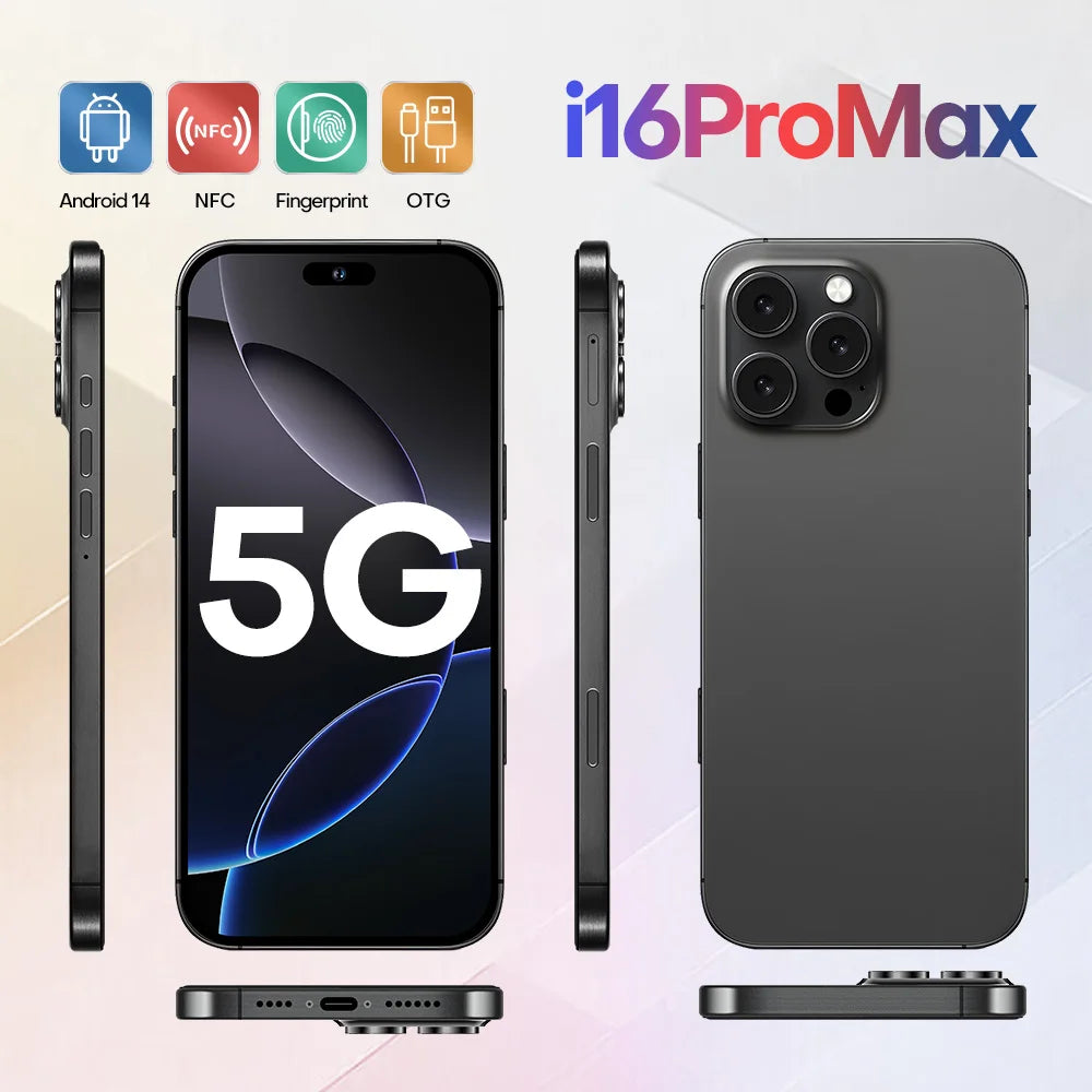 2025 nouveau smartphone i16promax phare 6.5 pouces 16 + 1 to 5g clé d'appareil photo empreinte digitale casque Bluetooth peut être acheté séparément