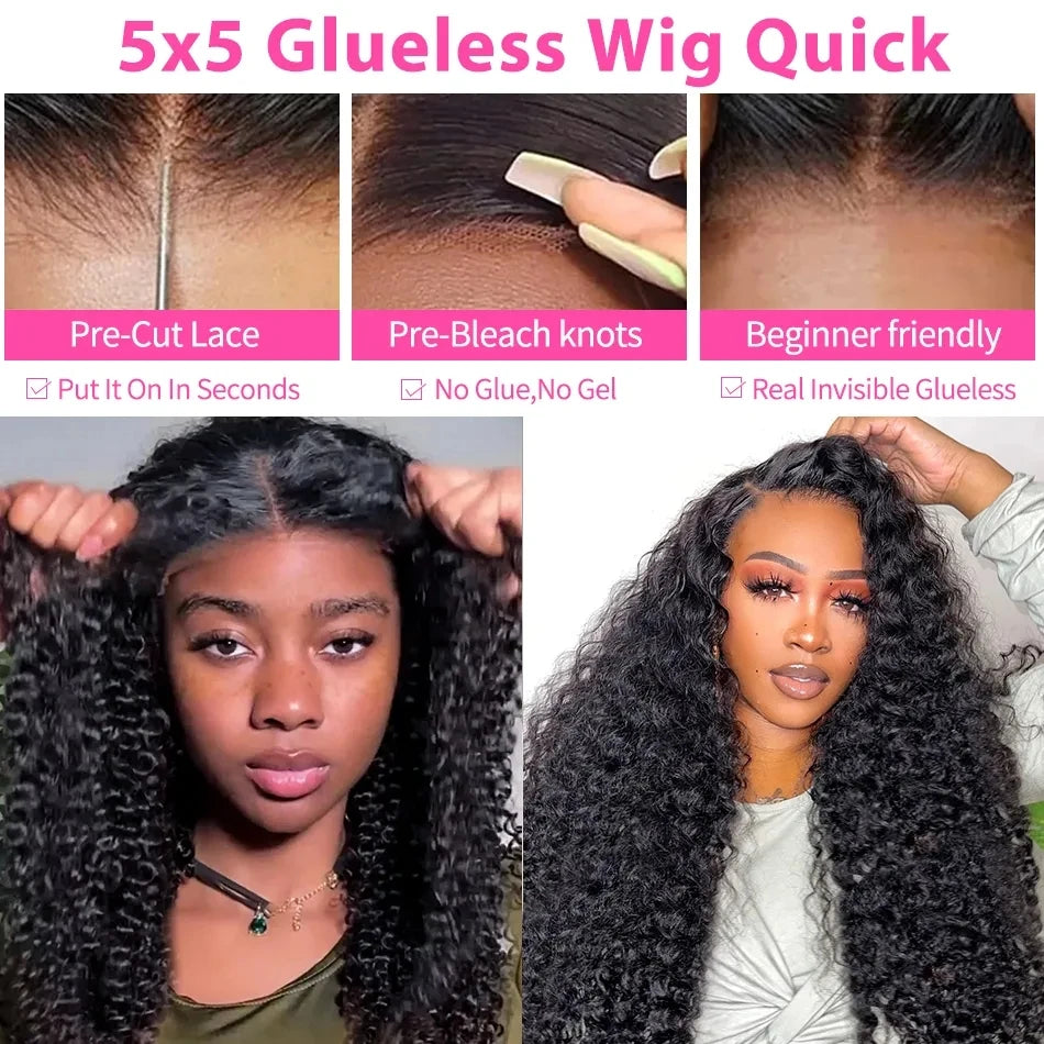 Perruque Lace Front Wig sans colle bouclée pour femme, perruques Deep Wave, cheveux humains, fermeture à lacet, prête à porter, 13x4 HD, 5x5, 6x4