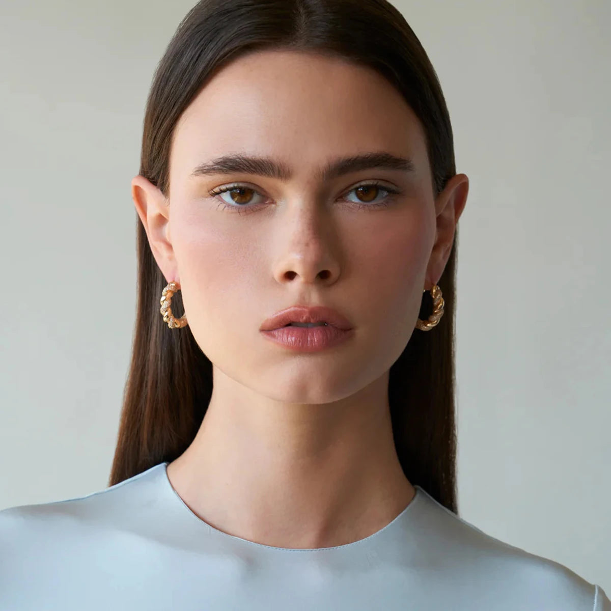 Uworld Gorgeous Twisted Cubic Zirconia Stainless Steel Hoop Earrings Gold Color Stylish Trendy Charm Micro Zircon Jewelry Women