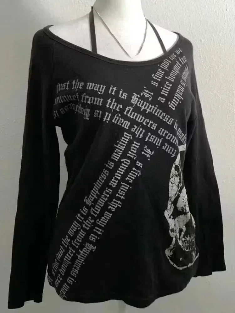 Vintage vêtements femmes imprimer Sexy Punk Streetwear mince Femme t-shirts chemise gothique décontracté Grunge t-shirts 2000s Emo Y2k haut court