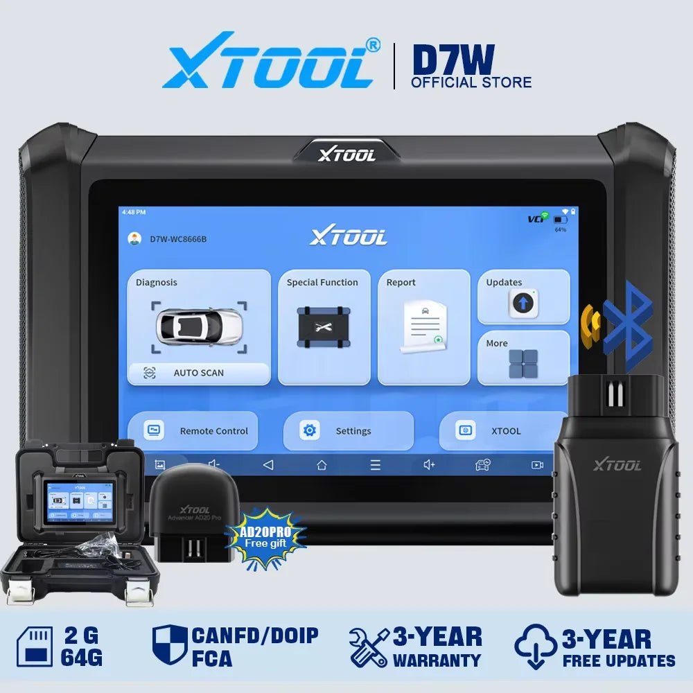 XTOOL D7W D7 BT Outil de diagnostic Bluetooth pour tous les systèmes de voiture, scanner automobile, codage ECU bidirectionnel, 39 réinitialisations CANFD DOIP FCA, livraison rapide depuis un entrepôt européen